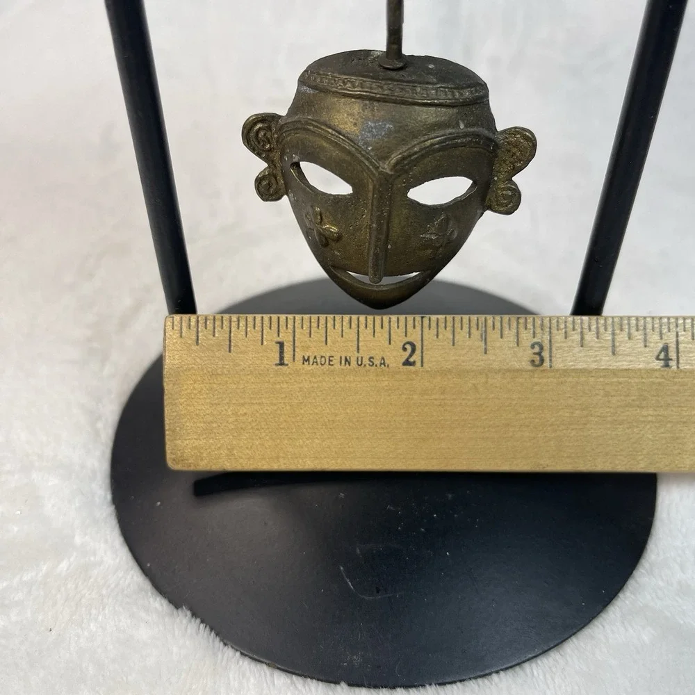 Black Metal Candle Holder Trinket Dish with Brass African Mask 6
